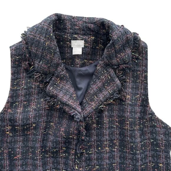 Chico's Elongated Tweed Shimmer Vest Size 1 Navy Pink Spring Summer - Picture 3 of 9